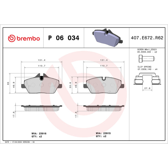 KT04335 Low-Met Brake Pad and UV Coated Vented  Brake Disc Kit Brembo Canada