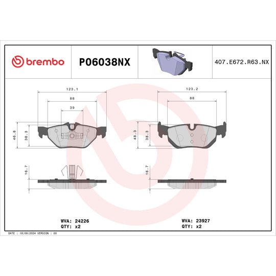 P06038NX Brembo XTRA Ceramic Disc Brake Pad Set Brembo Brake Canada