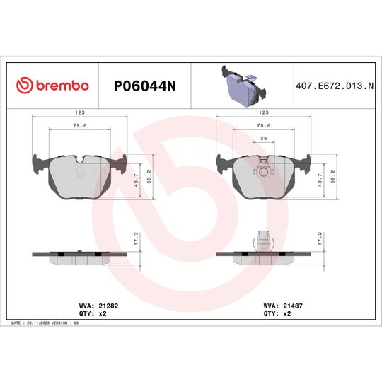 P06044N Brembo PRIME Ceramic Disc Brake Pad Set Brembo Brake Canada
