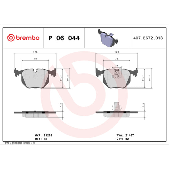 P06044 Brembo Premium Low-Met OE Equivalent Pad Brembo Brake Canada
