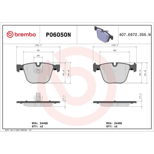 P06050N Brembo PRIME Ceramic Disc Brake Pad Set Brembo Brake Canada