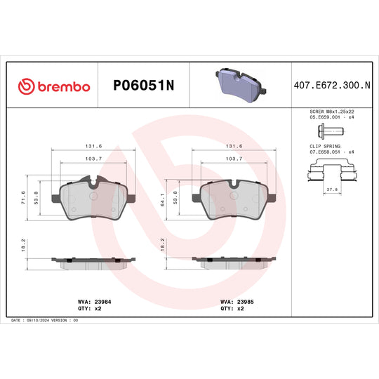 P06051N Brembo PRIME Ceramic Disc Brake Pad Set Brembo Brake Canada