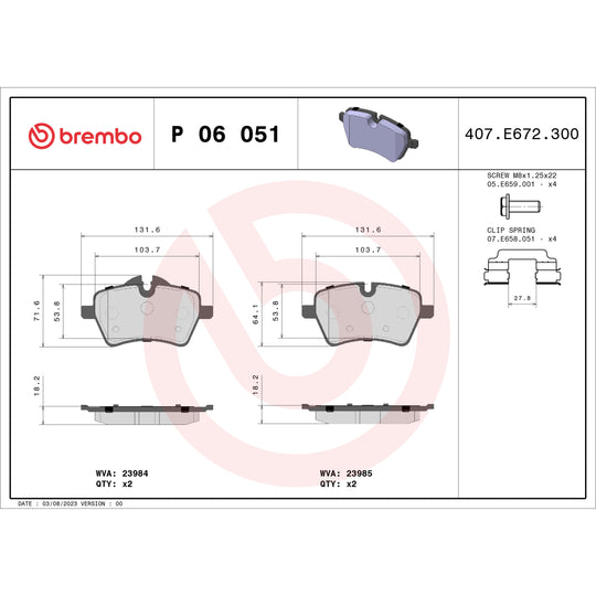 P06051 Brembo Premium Low-Met OE Equivalent Pad Brembo Brake Canada