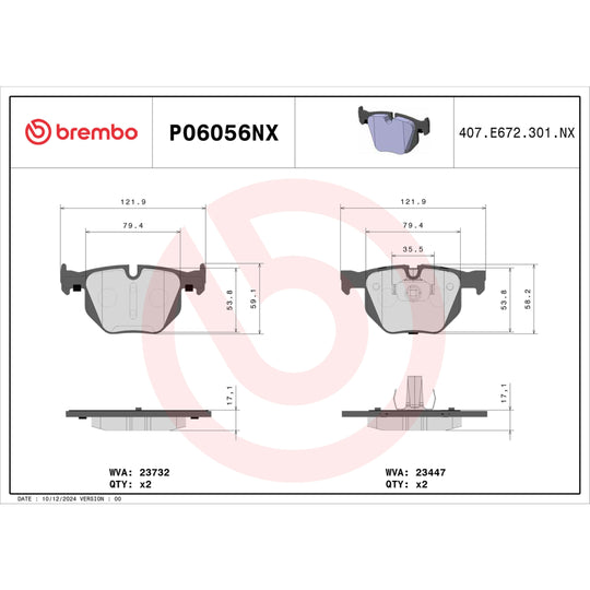 P06056NX Brembo XTRA Ceramic Disc Brake Pad Set Brembo Brake Canada
