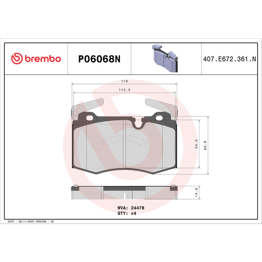 P06068N Brembo PRIME Ceramic Disc Brake Pad Set Brembo Brake Canada