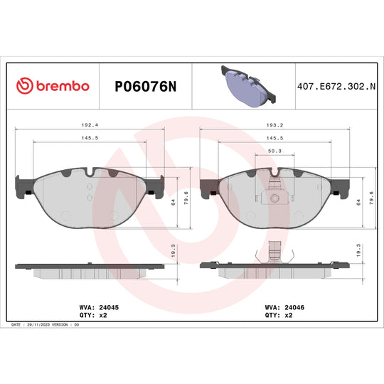 P06076N Brembo PRIME Ceramic Disc Brake Pad Set Brembo Brake Canada