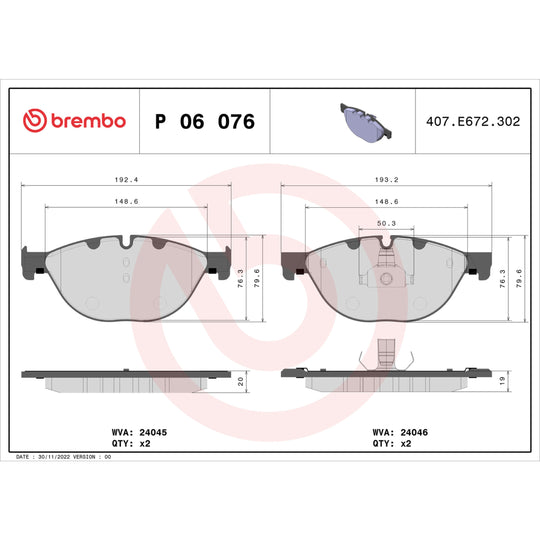 P06076 Brembo Premium Low-Met OE Equivalent Pad Brembo Brake Canada