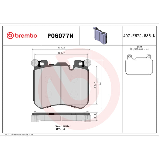 P06077N Brembo PRIME Ceramic Disc Brake Pad Set Brembo Brake Canada