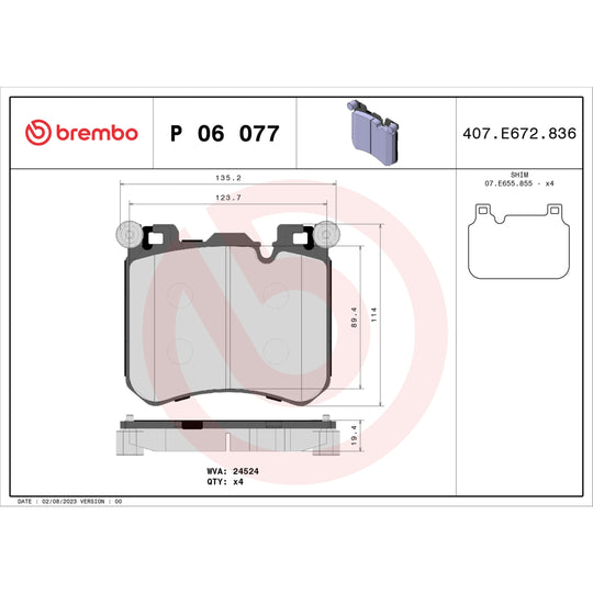 P06077 Brembo Premium Low-Met OE Equivalent Pad Brembo Brake Canada