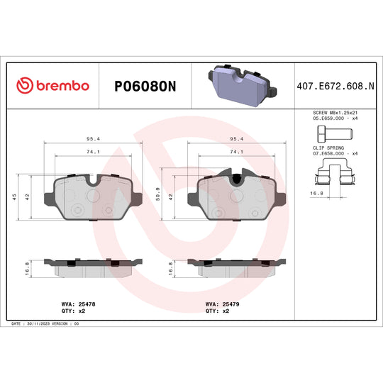 P06080N Brembo PRIME Ceramic Disc Brake Pad Set Brembo Brake Canada