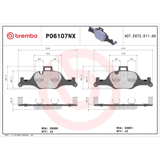 P06107NX Brembo XTRA Ceramic Disc Brake Pad Set Brembo Brake Canada