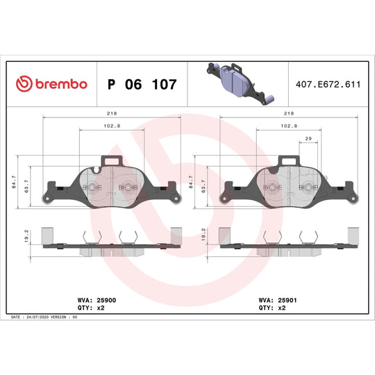 P06107 Brembo Premium Low-Met OE Equivalent Pad Brembo Brake Canada