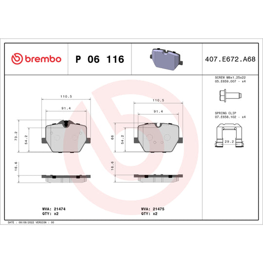P06116 Brembo Premium Low-Met OE Equivalent Pad Brembo Brake Canada