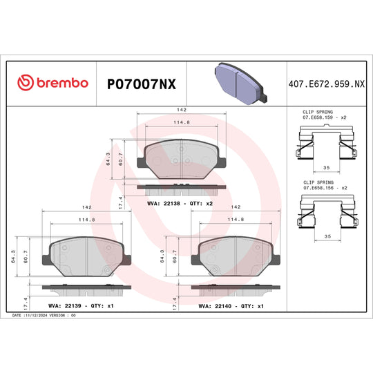 P07007NX Brembo XTRA Ceramic Disc Brake Pad Set Brembo Brake Canada