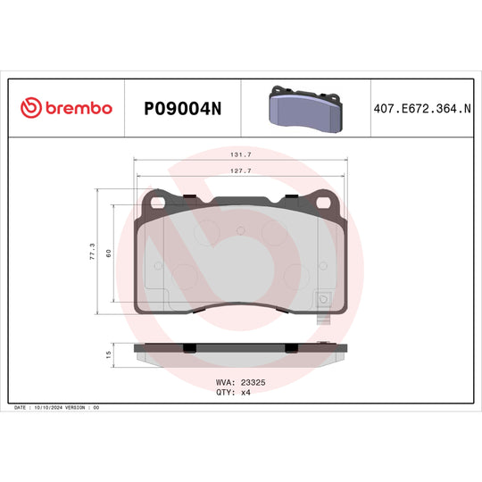 P09004N Brembo PRIME Ceramic Disc Brake Pad Set Brembo Brake Canada