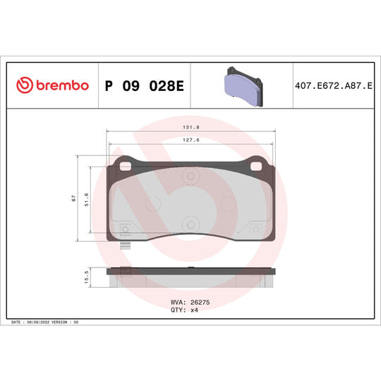 KT08001 Brembo Beyond EV Disc Brake Pad Kit Brembo Brake Canada