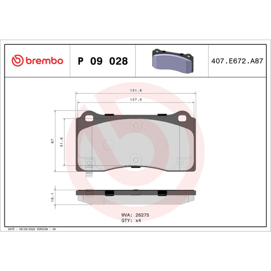 P09028 Brembo Premium Low-Met OE Equivalent Pad Brembo Brake Canada