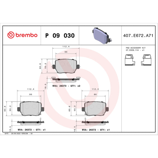 P09030 Brembo Premium Low-Met OE Equivalent Pad Brembo Brake Canada