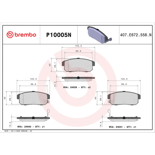 P10005N Brembo PRIME Ceramic Disc Brake Pad Set Brembo Brake Canada