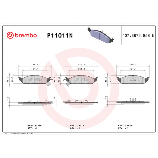 P11011N Brembo PRIME Ceramic Disc Brake Pad Set Brembo Brake Canada