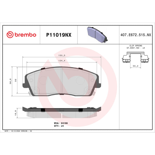P11019NX Brembo XTRA Ceramic Disc Brake Pad Set Brembo Brake Canada