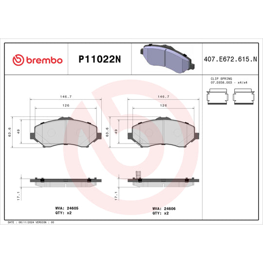 P11022N Brembo PRIME Ceramic Disc Brake Pad Set Brembo Brake Canada