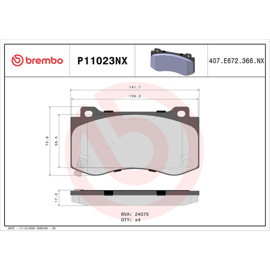 P11023NX Brembo XTRA Ceramic Disc Brake Pad Set Brembo Brake Canada