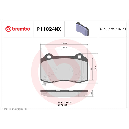 P11024NX Brembo XTRA Ceramic Disc Brake Pad Set Brembo Brake Canada