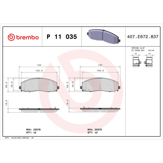 P11035 Brembo Premium Low-Met OE Equivalent Pad Brembo Brake Canada