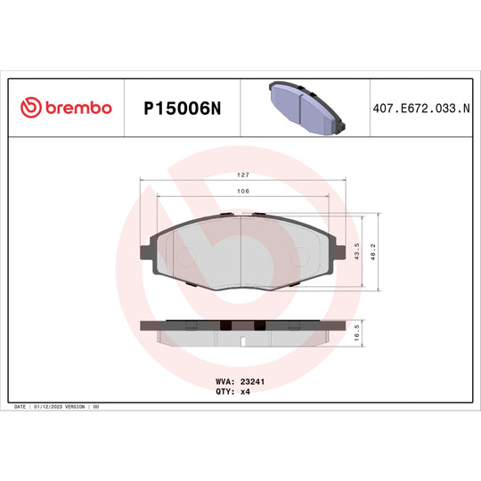 P15006N Brembo PRIME Ceramic Disc Brake Pad Set Brembo Brake Canada