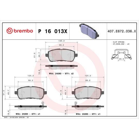 P16013X Brembo XTRA Low-Met Disc Brake Pad Set Brembo Brake Canada