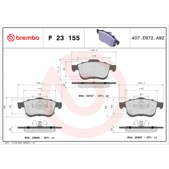 P23155 Brembo Premium Low-Met OE Equivalent Pad Brembo Brake Canada