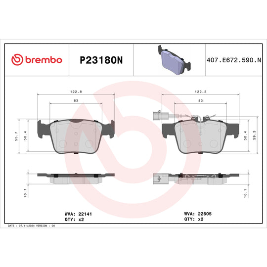 P23180N Brembo PRIME Ceramic Disc Brake Pad Set Brembo Brake Canada