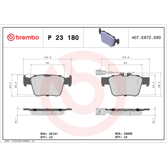 P23180 Brembo Premium Low-Met OE Equivalent Pad Brembo Brake Canada
