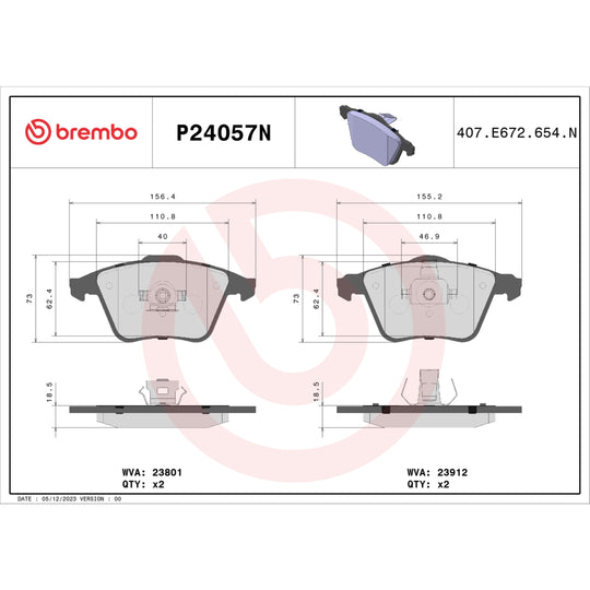 P24057N Brembo PRIME Ceramic Disc Brake Pad Set Brembo Brake Canada