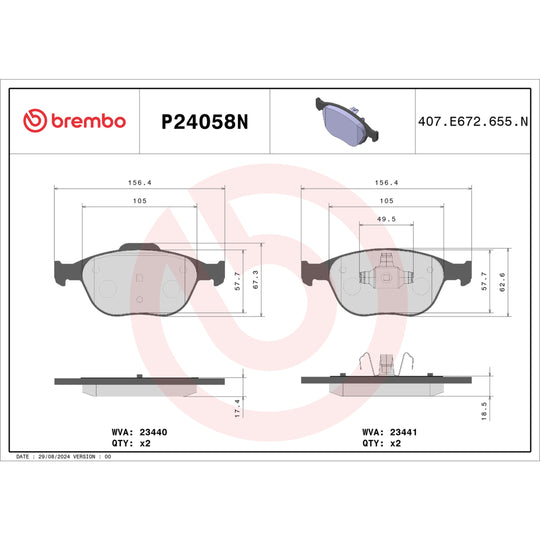 P24058N Brembo PRIME Ceramic Disc Brake Pad Set Brembo Brake Canada