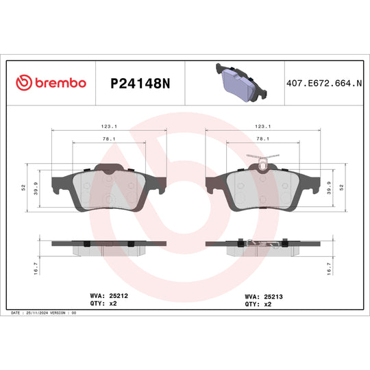 P24148N Brembo PRIME Ceramic Disc Brake Pad Set Brembo Brake Canada