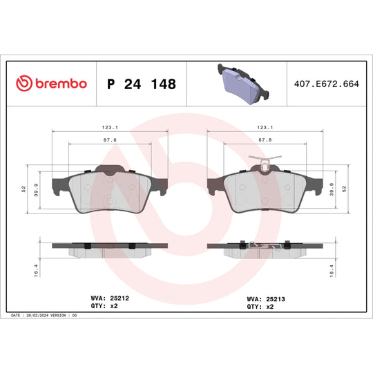 P24148 Brembo Premium Low-Met OE Equivalent Pad Brembo Brake Canada