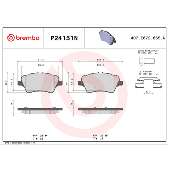 P24151N Brembo PRIME Ceramic Disc Brake Pad Set Brembo Brake Canada