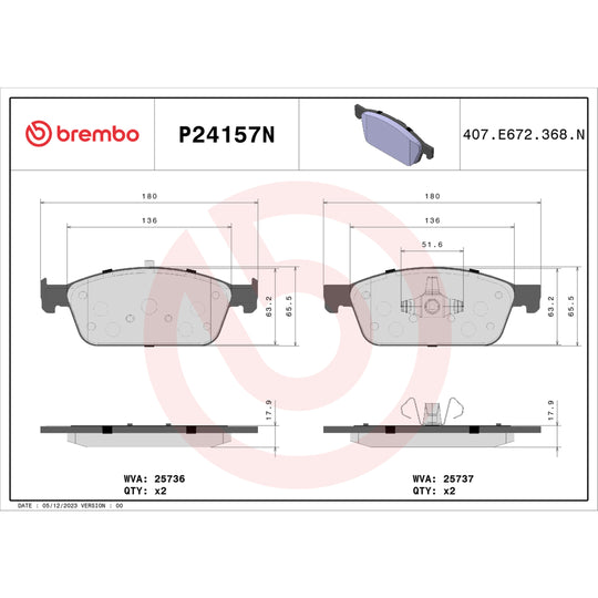 P24157N Brembo PRIME Ceramic Disc Brake Pad Set Brembo Brake Canada
