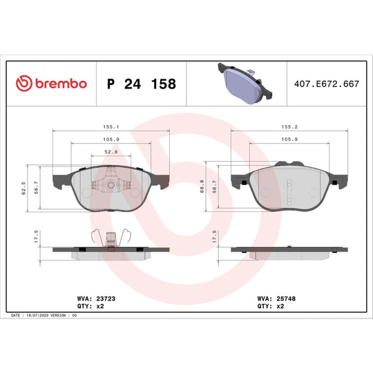 P24158 Brembo Premium Low-Met OE Equivalent Pad Brembo Brake Canada