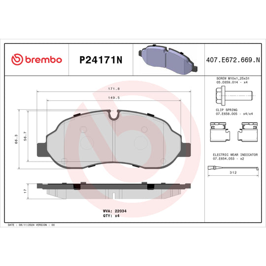 P24171N Brembo PRIME Ceramic Disc Brake Pad Set Brembo Brake Canada