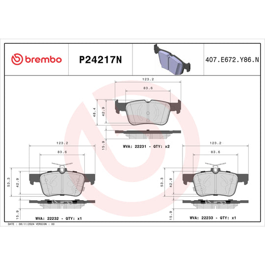 P24217N Brembo PRIME Ceramic Disc Brake Pad Set Brembo Brake Canada