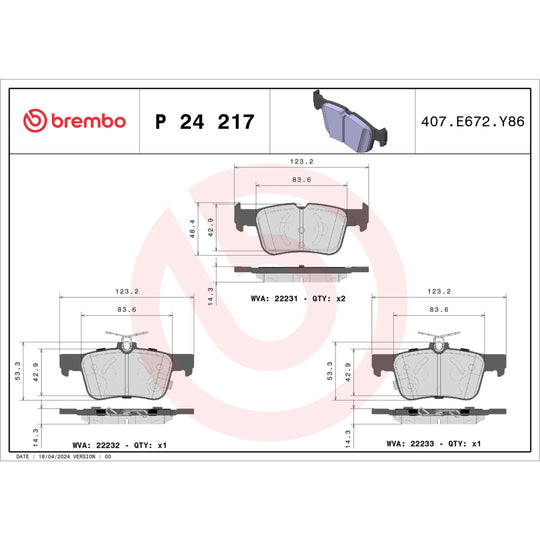 P24217 Brembo Premium Low-Met OE Equivalent Pad Brembo Brake Canada