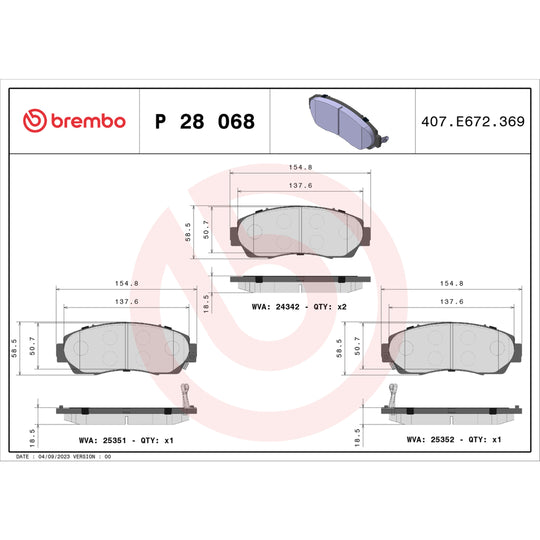 P28068 Brembo Premium Low-Met OE Equivalent Pad Brembo Brake Canada