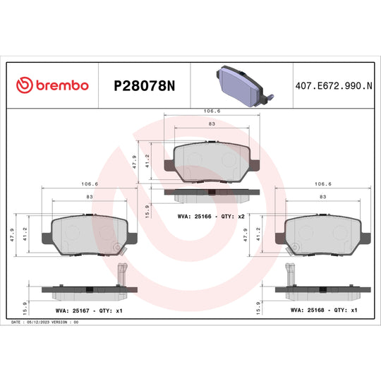 P28078N Brembo PRIME Ceramic Disc Brake Pad Set Brembo Brake Canada