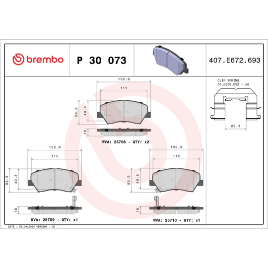 P30073 Brembo Premium Low-Met OE Equivalent Pad Brembo Brake Canada