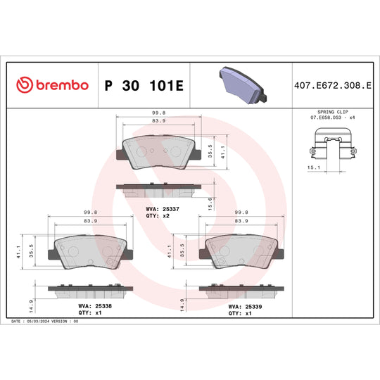 P30101E Brembo Beyond EV Pad Set Brembo Brake Canada