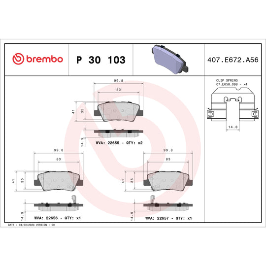 P30103 Brembo Premium Low-Met OE Equivalent Pad Brembo Brake Canada