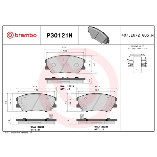 P30121N Brembo PRIME Ceramic Disc Brake Pad Set Brembo Brake Canada